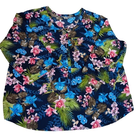 Roman's Floral Tab Sleeve Tunic 4X - Picture 1 of 8